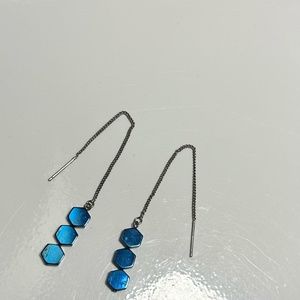 5 for $25 sale!! Metallic blue threader earrings